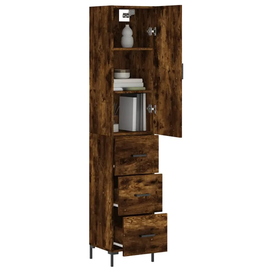 Buffet haut Chêne fumé 34,5x34x180 cm Bois d'ingénierie - 3