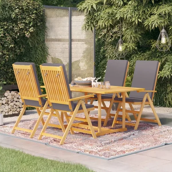 Ensemble à manger de jardin 5pcs coussins gris Bois teck massif