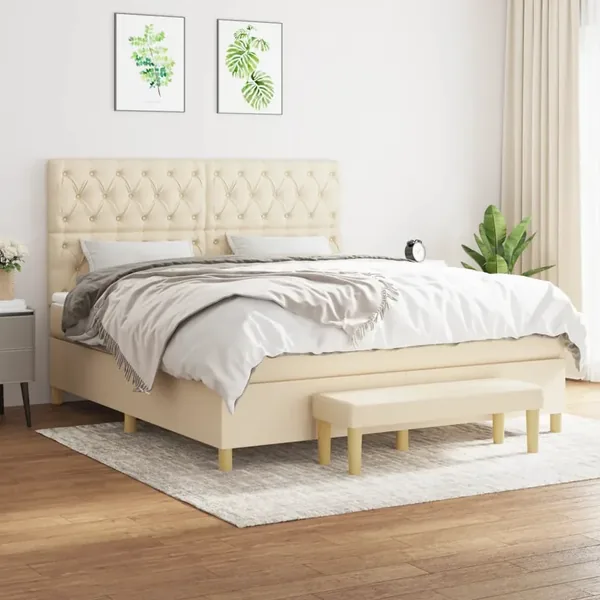 Sommier à lattes de lit avec matelas Crème 160x200 cm Tissu