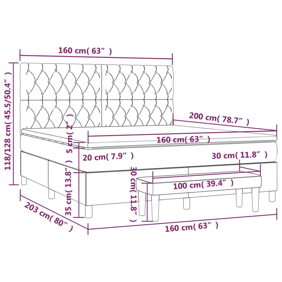 Sommier à lattes de lit avec matelas Crème 160x200 cm Tissu - 8