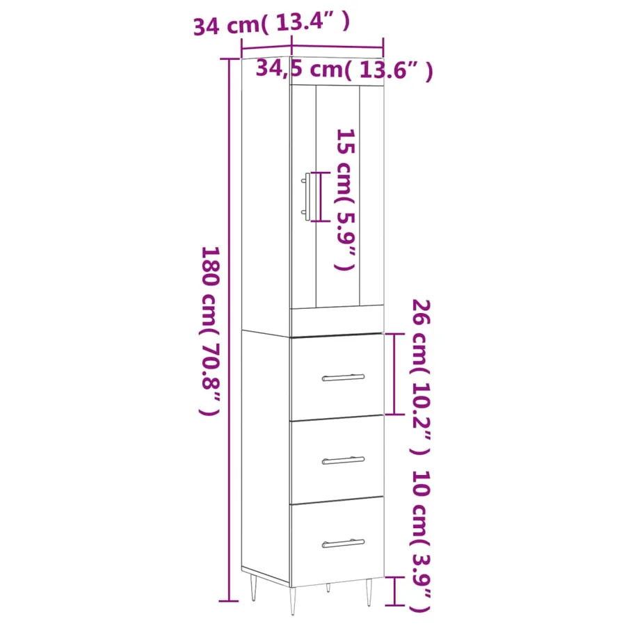 Buffet haut Chêne fumé 34,5x34x180 cm Bois d'ingénierie - 14