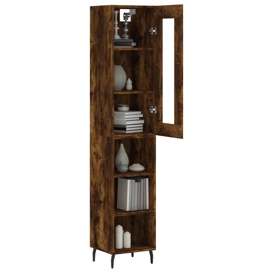 Buffet haut Chêne fumé 34,5x34x180 cm Bois d'ingénierie - 3