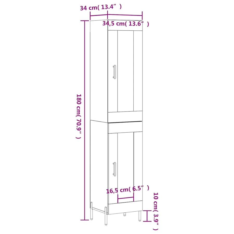 Buffet haut Sonoma gris 34,5x34x180 cm Bois d'ingénierie - 13