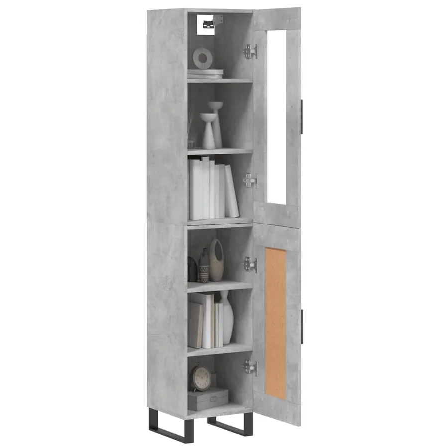 Buffet haut Gris béton 34,5x34x180 cm Bois d'ingénierie - 3
