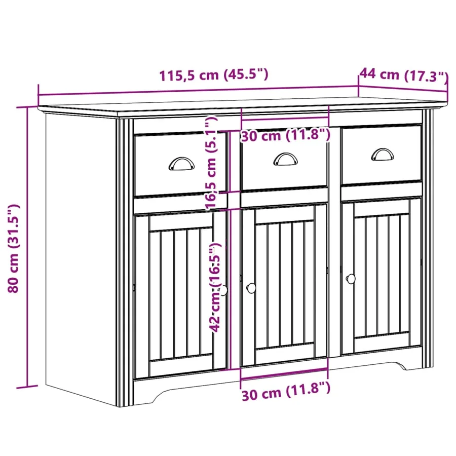 Buffet BODO gris 115,5x44x80 cm bois massif de pin - 8