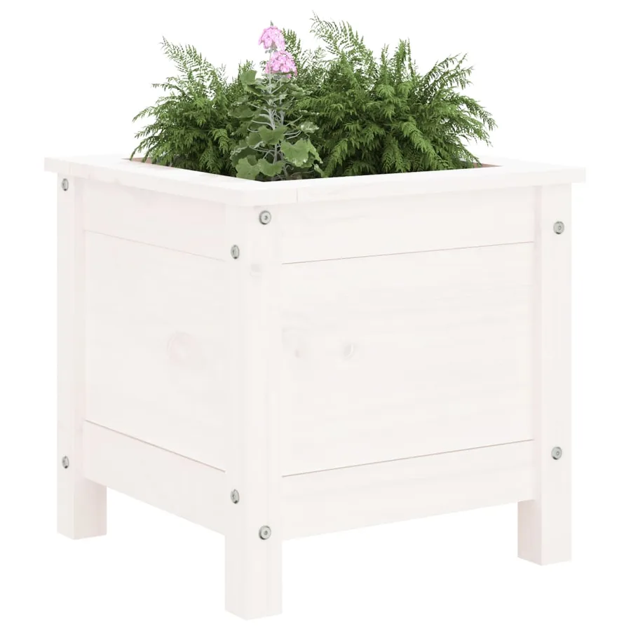 Jardinière blanc 40x40x39 cm bois massif de pin - 3