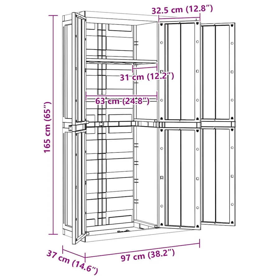 Armoire de rangement d'extérieur noir 97x37x165 cm PP - 12
