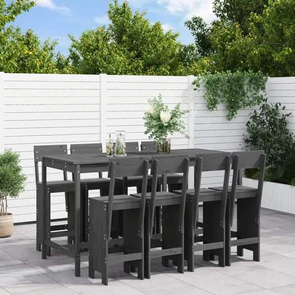 Ensemble de bar de jardin 9 pcs gris bois de pin massif