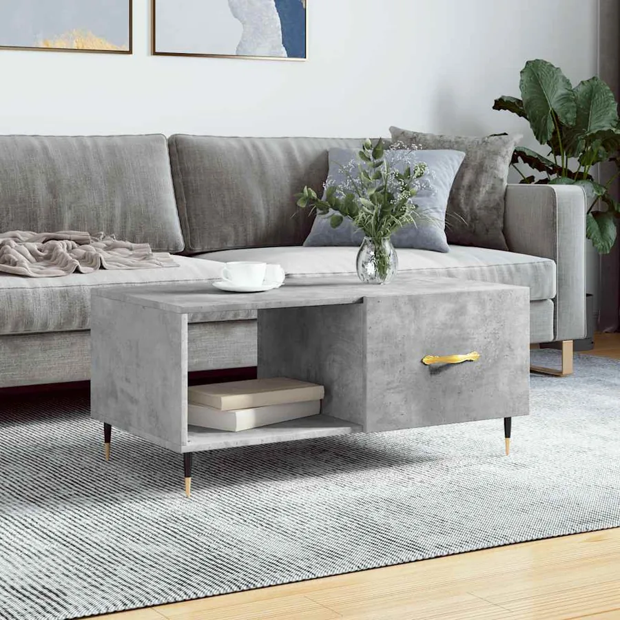 Table basse gris béton 90x50x40 cm bois d'ingénierie