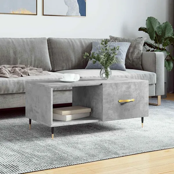 Table basse gris béton 90x50x40 cm bois d'ingénierie