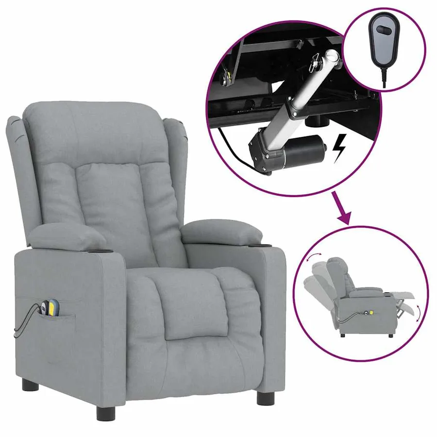 Fauteuil électrique de massage Gris clair Tissu - 2