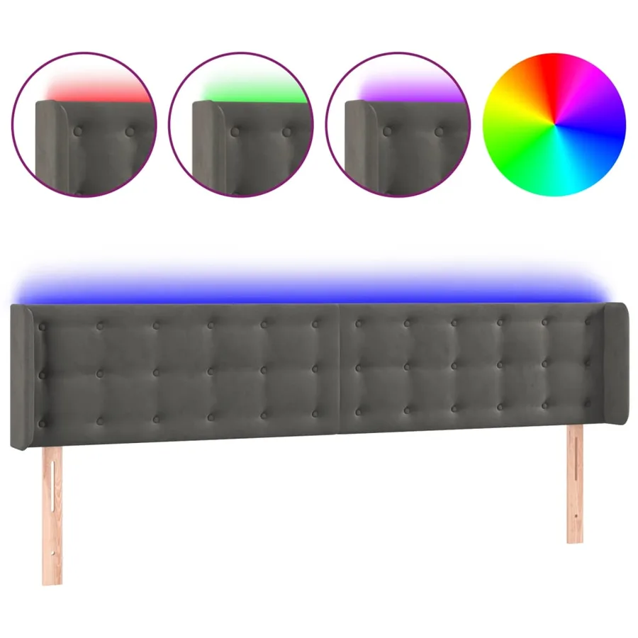 Tête de lit à LED Gris foncé 163x16x78/88 cm Velours - 2