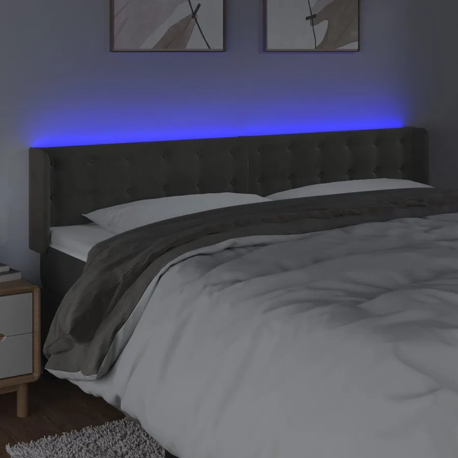 Tête de lit à LED Gris foncé 163x16x78/88 cm Velours - 4