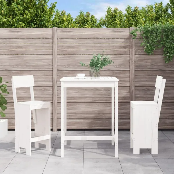 Ensemble de bar de jardin 3 pcs blanc bois de pin massif