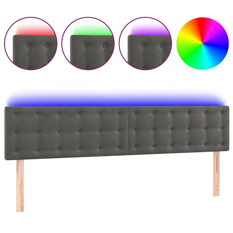 Tête de lit à LED Gris foncé 160x5x78/88 cm Velours - 2