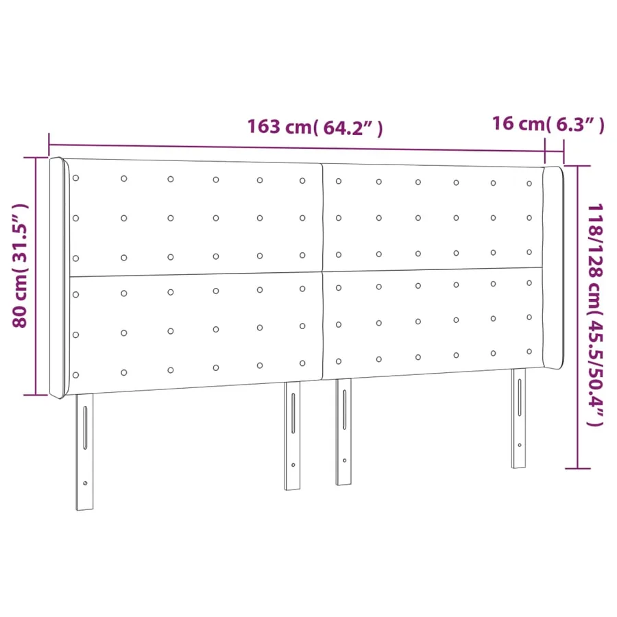 Tête de lit avec oreilles Gris foncé 163x16x118/128 cm Velours - 9