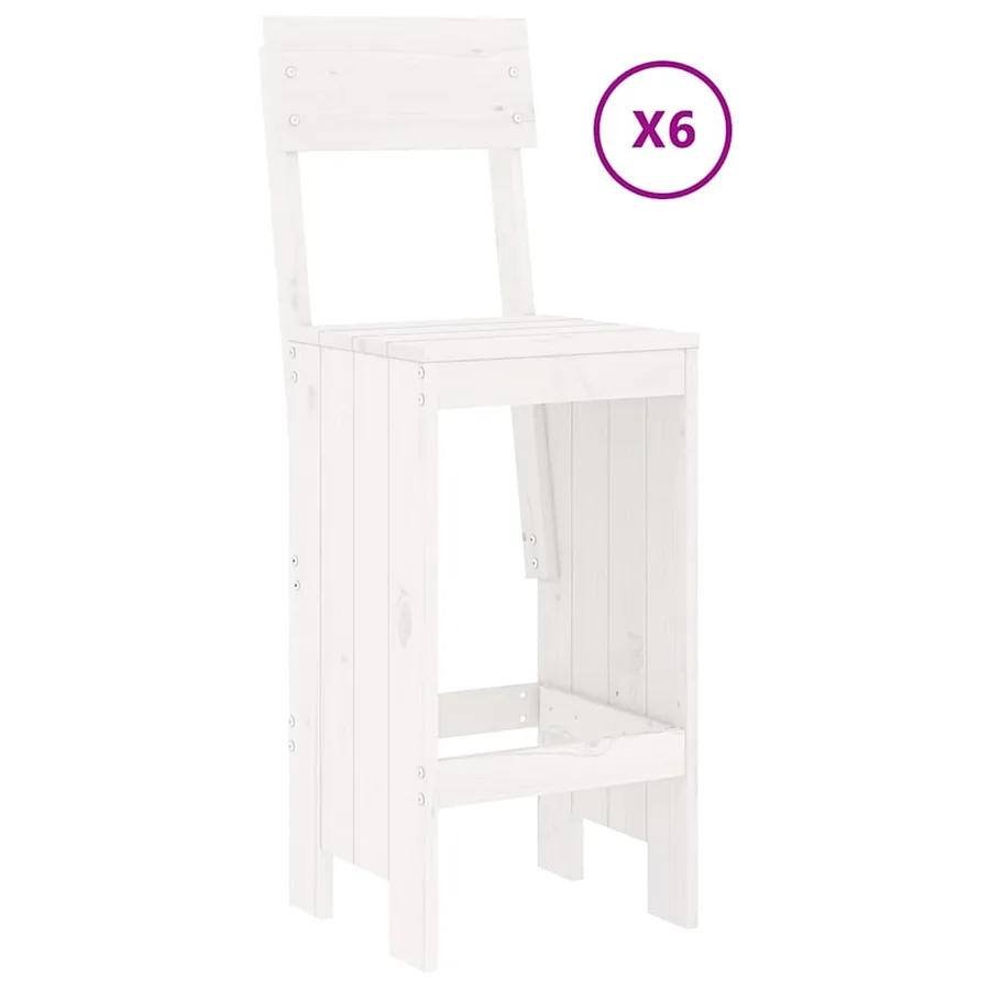Ensemble de bar de jardin 7 pcs blanc bois de pin massif - 3