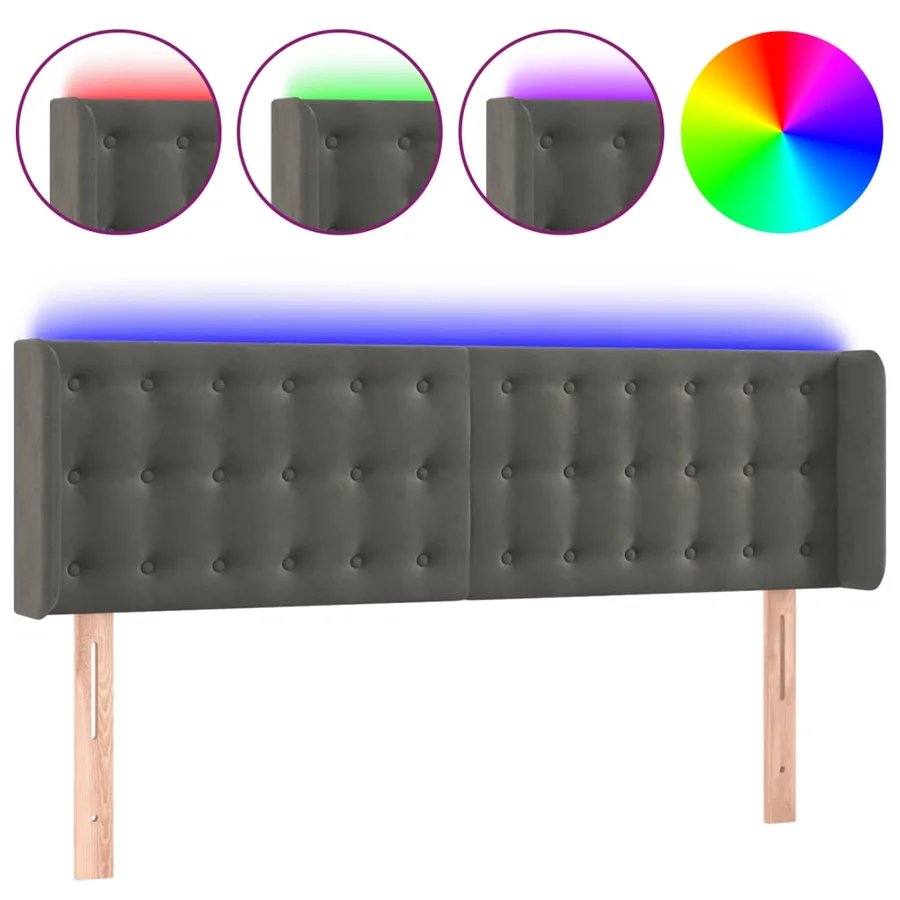 Tête de lit à LED Gris foncé 147x16x78/88 cm Velours - 2