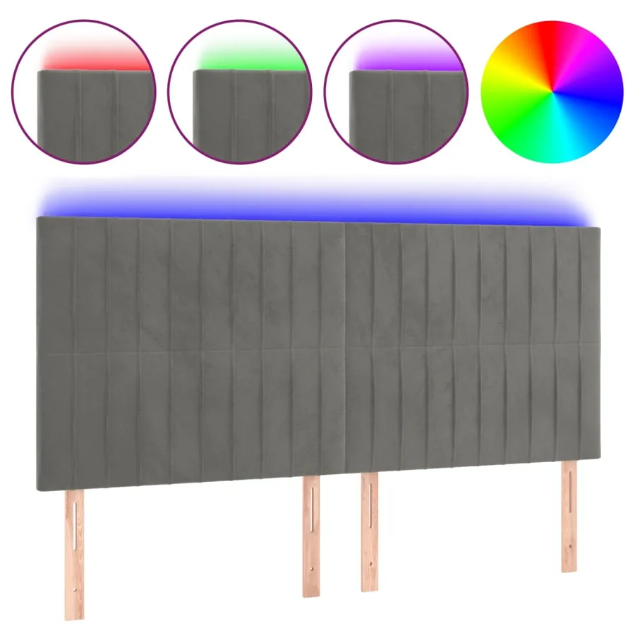 Tête de lit à LED Gris clair 160x5x118/128 cm Velours - 2