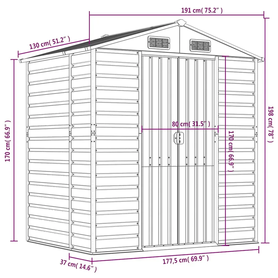 Abri de jardin marron clair 191x130x198 cm acier galvanisé - 12
