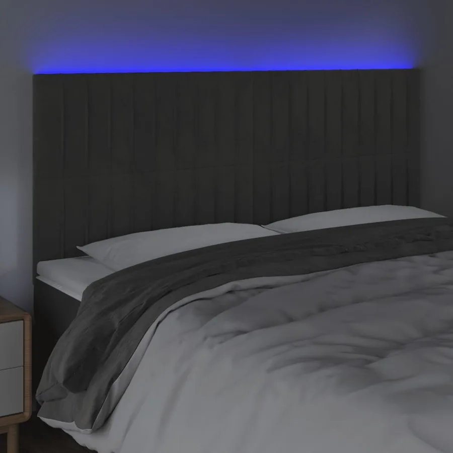 Tête de lit à LED Gris foncé 180x5x118/128 cm Velours - 3