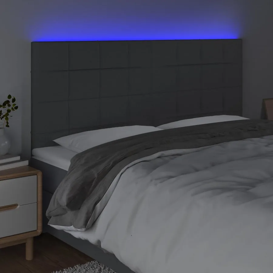 Tête de lit à LED Gris foncé 160x5x118/128 cm Tissu - 3