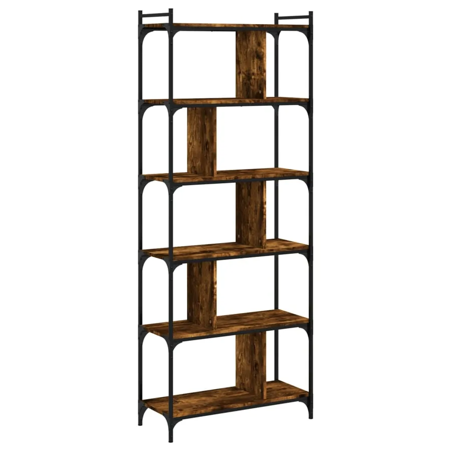 Bibliothèque 6 niveaux chêne fumé 76x32x192cm bois d'ingénierie - 4