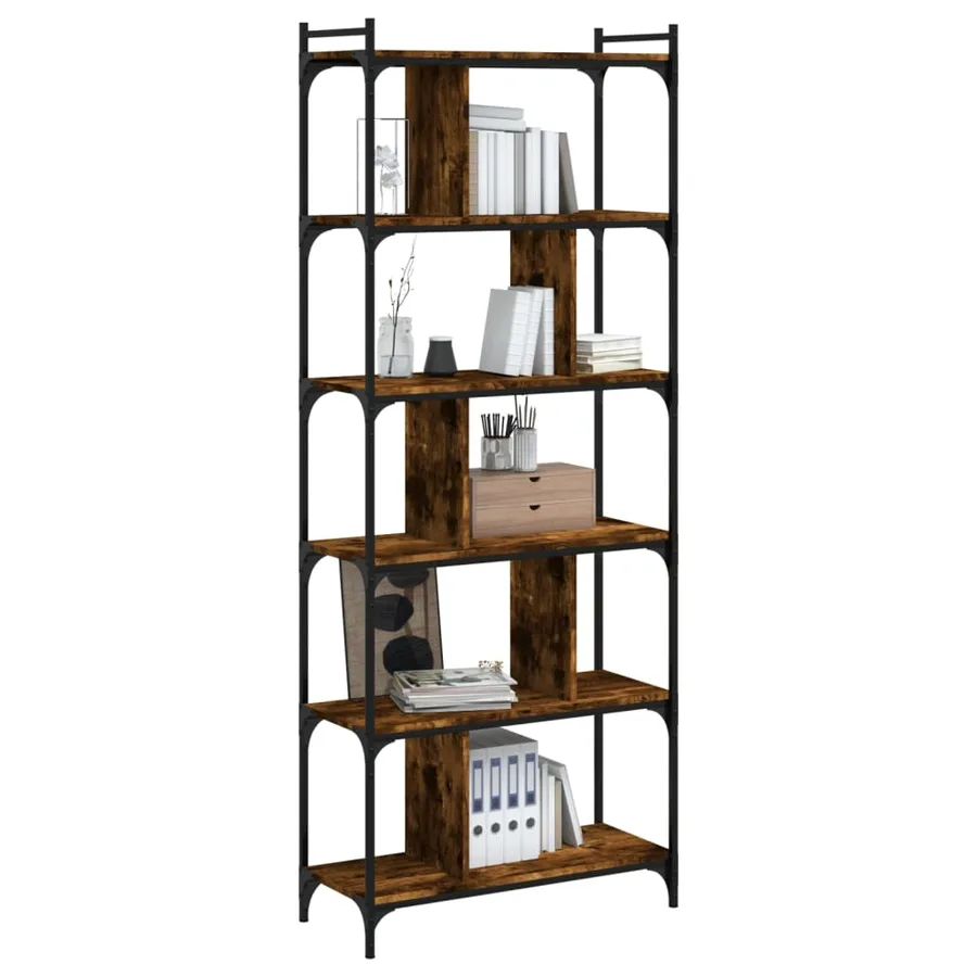 Bibliothèque 6 niveaux chêne fumé 76x32x192cm bois d'ingénierie - 6