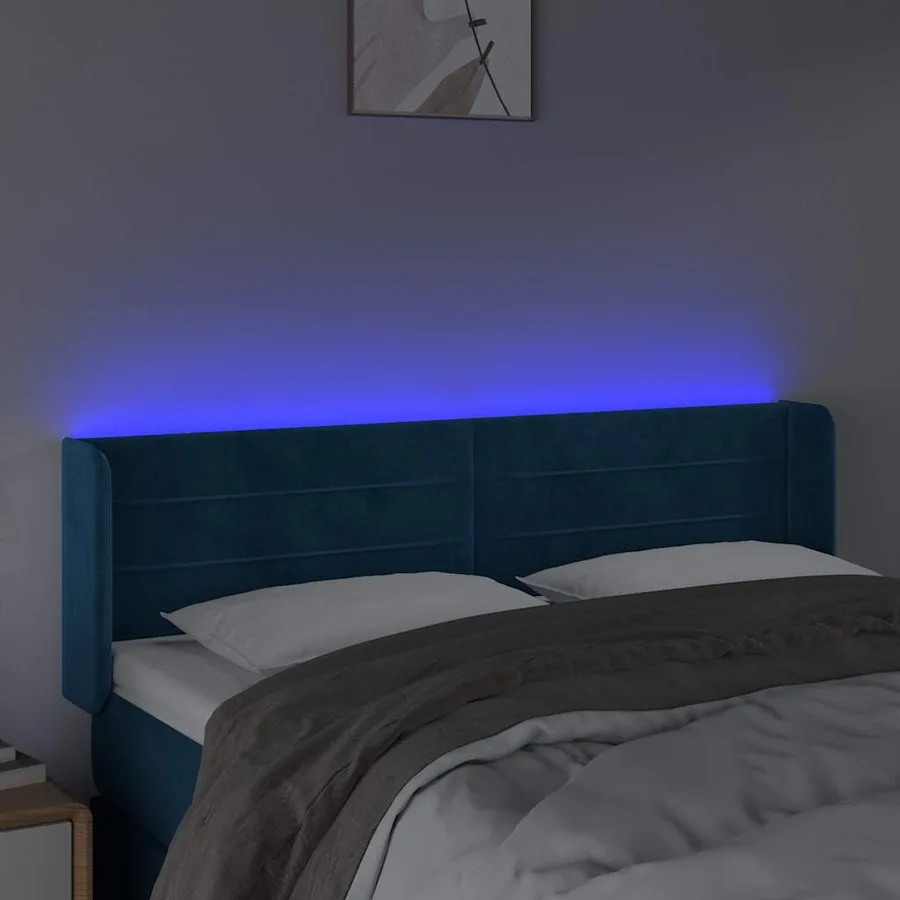 Tête de lit à LED Bleu foncé 147x16x78/88 cm Velours - 4