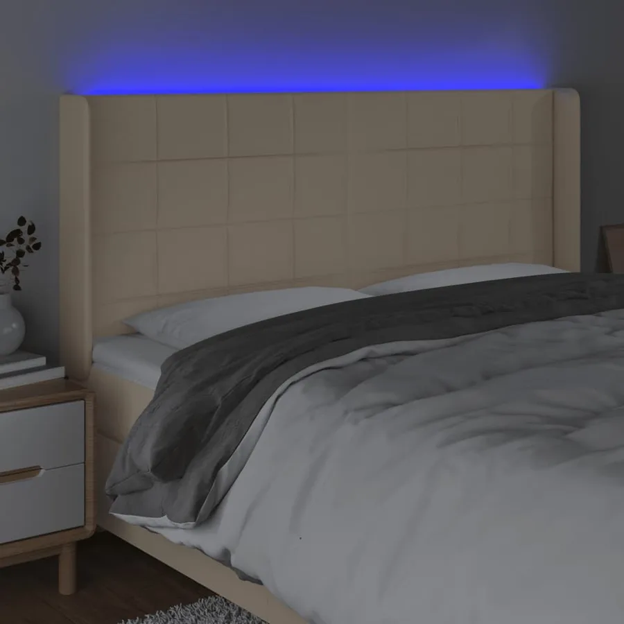 Tête de lit à LED Crème 163x16x118/128 cm Tissu - 4