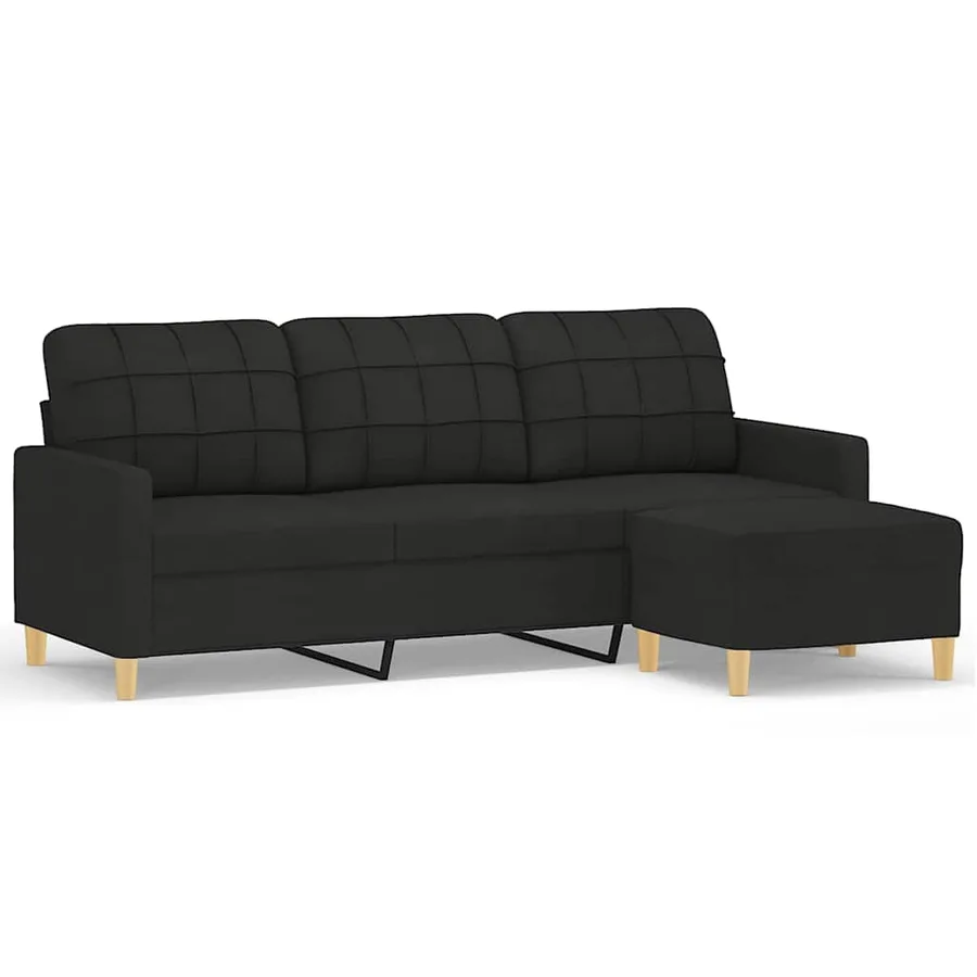 Canapé à 3 places avec repose-pieds Noir 180 cm Tissu - 2