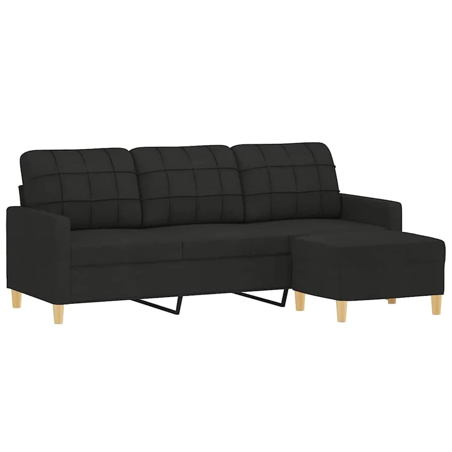 Canapé à 3 places avec repose-pieds Noir 180 cm Tissu - 3