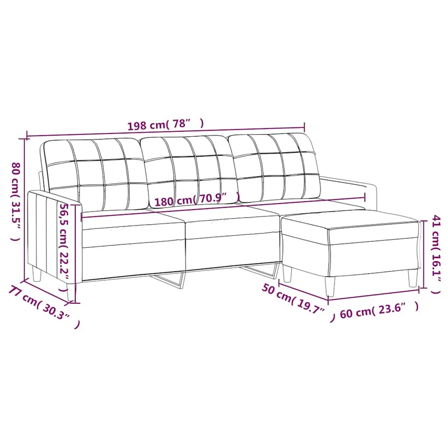 Canapé à 3 places avec repose-pieds Noir 180 cm Tissu - 7