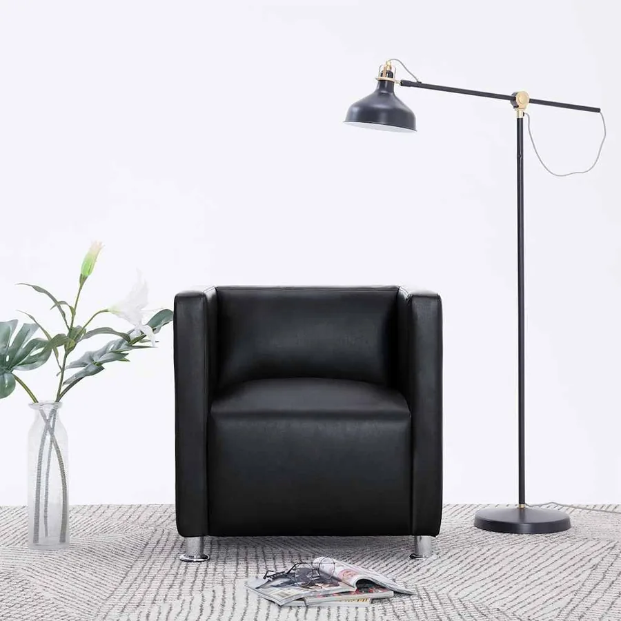 Fauteuil cube noir similicuir
