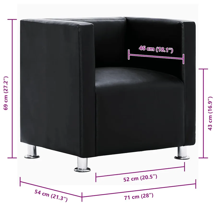 Fauteuil cube noir similicuir - 8