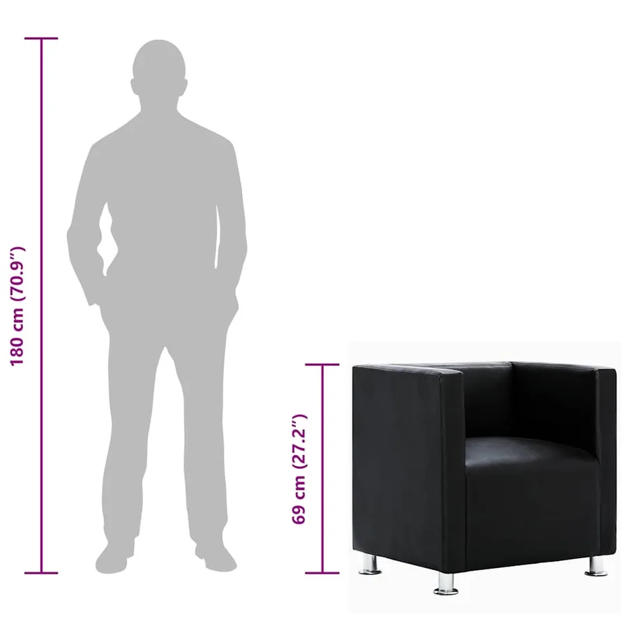 Fauteuil cube noir similicuir - 9