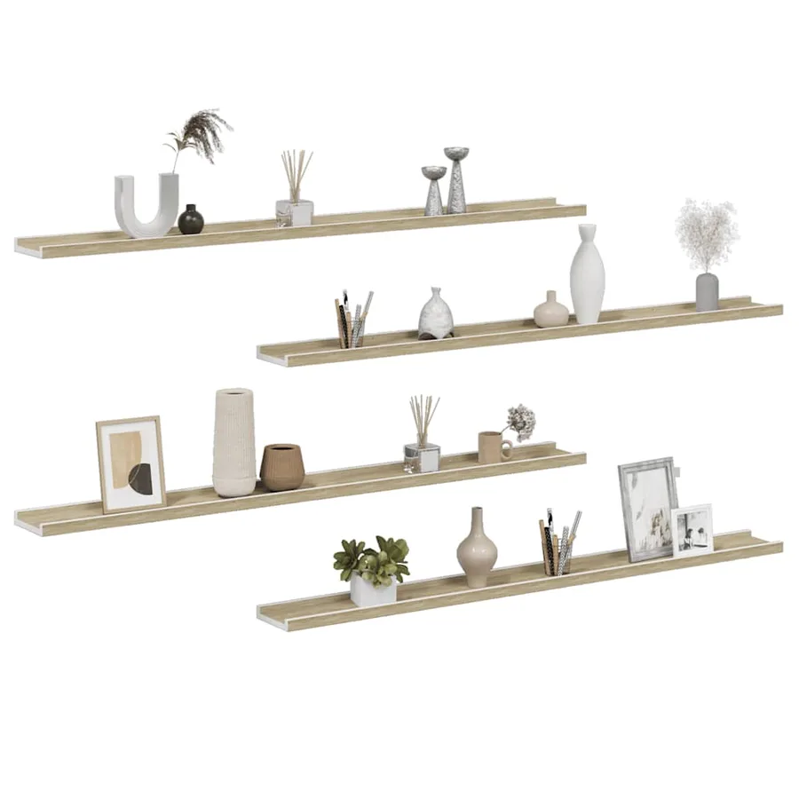 Étagères murales 4 pcs blanc et chêne sonoma 115x9x3 cm - 4