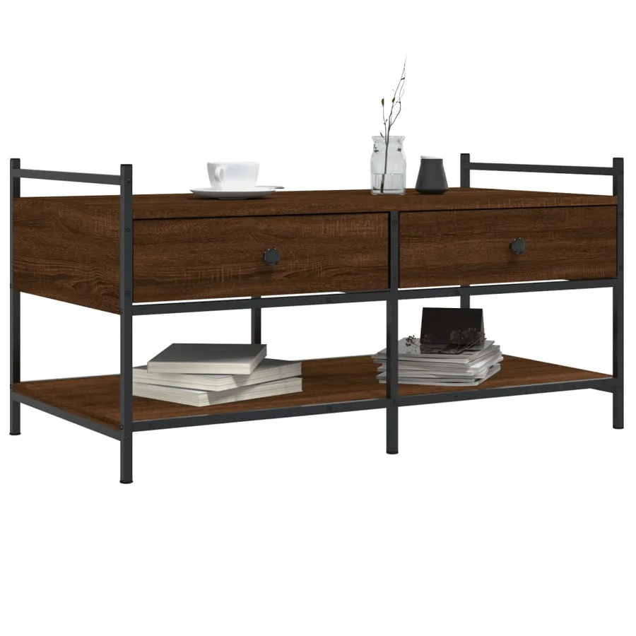 Table basse chêne marron 99x50x50 cm bois d'ingénierie - 3