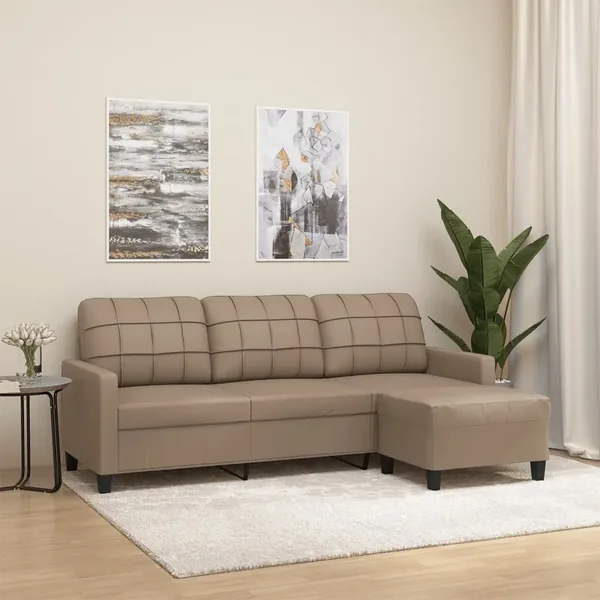 Canapé à 3 places avec repose-pieds Cappuccino 180cm Similicuir