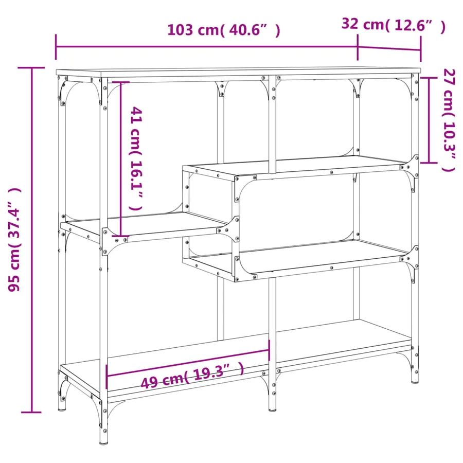 Table console sonoma gris 103x32x95 cm bois d'ingénierie - 9