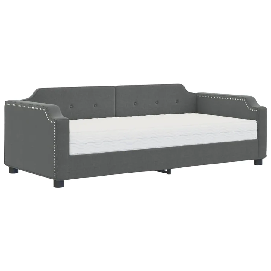 Lit de jour avec matelas gris foncé 90x200 cm tissu - 2