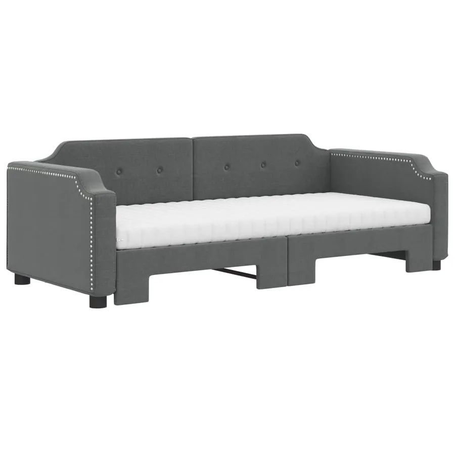 Lit de jour avec gigogne et matelas gris foncé 80x200 cm tissu - 3