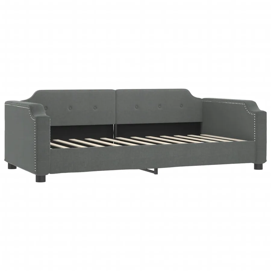 Lit de jour avec gigogne et matelas gris foncé 80x200 cm tissu - 4