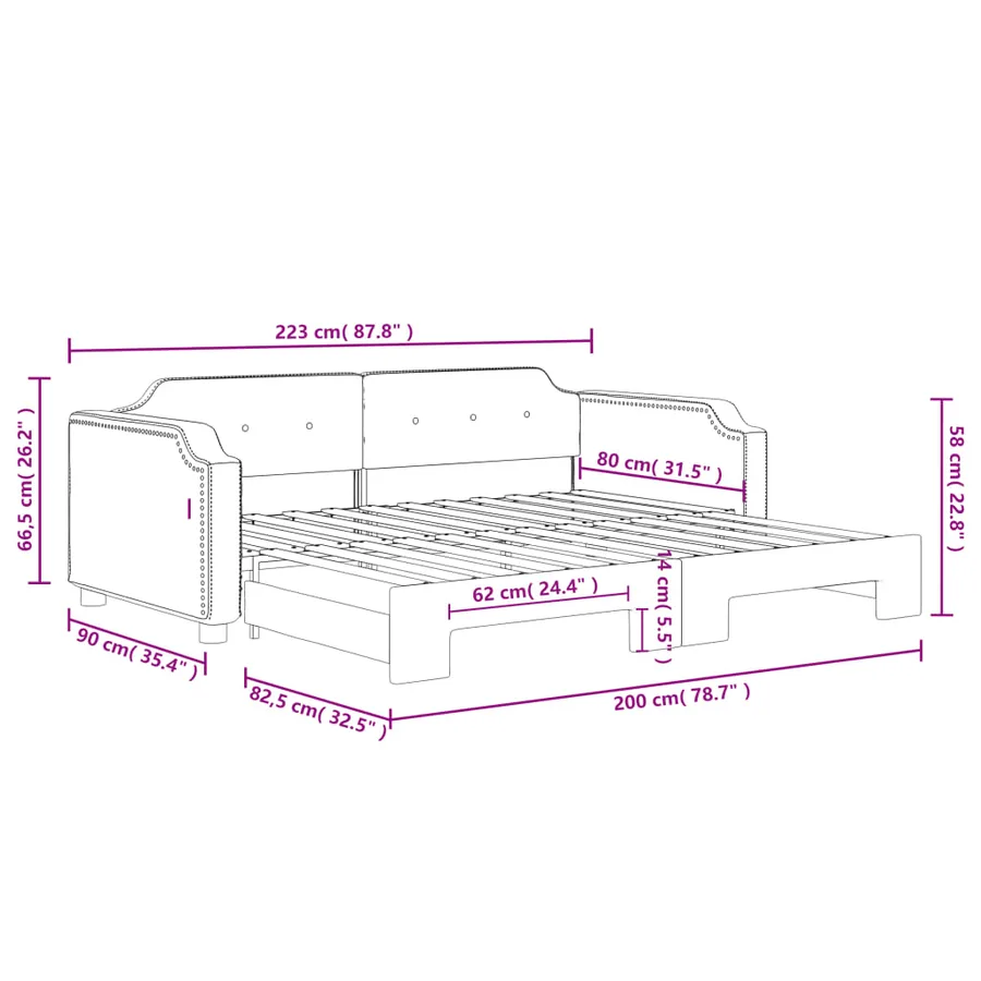 Lit de jour avec gigogne sans matelas gris clair 80x200 cm - 11
