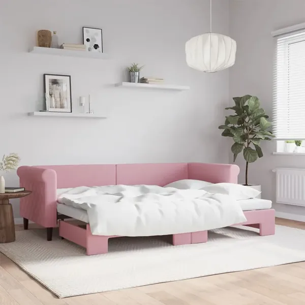 Lit de jour avec gigogne sans matelas rose 80x200 cm