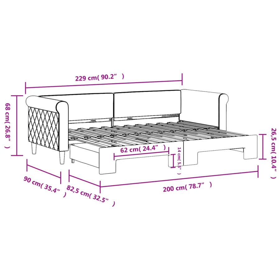 Lit de jour avec gigogne sans matelas rose 80x200 cm - 11