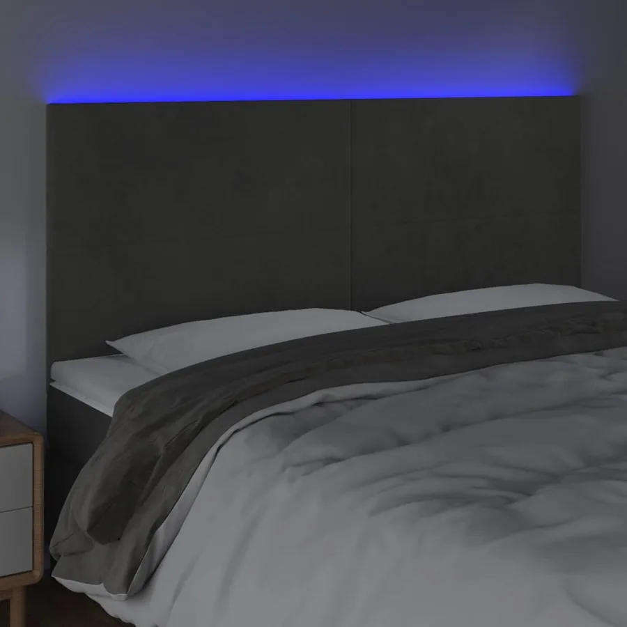 Tête de lit à LED Gris foncé 180x5x118/128 cm Velours - 3