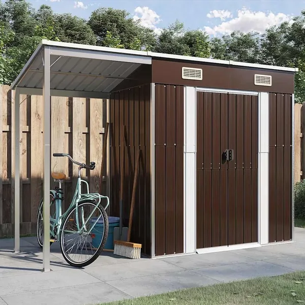 Abri de jardin avec toit prolongé marron 277x107x181 cm acier
