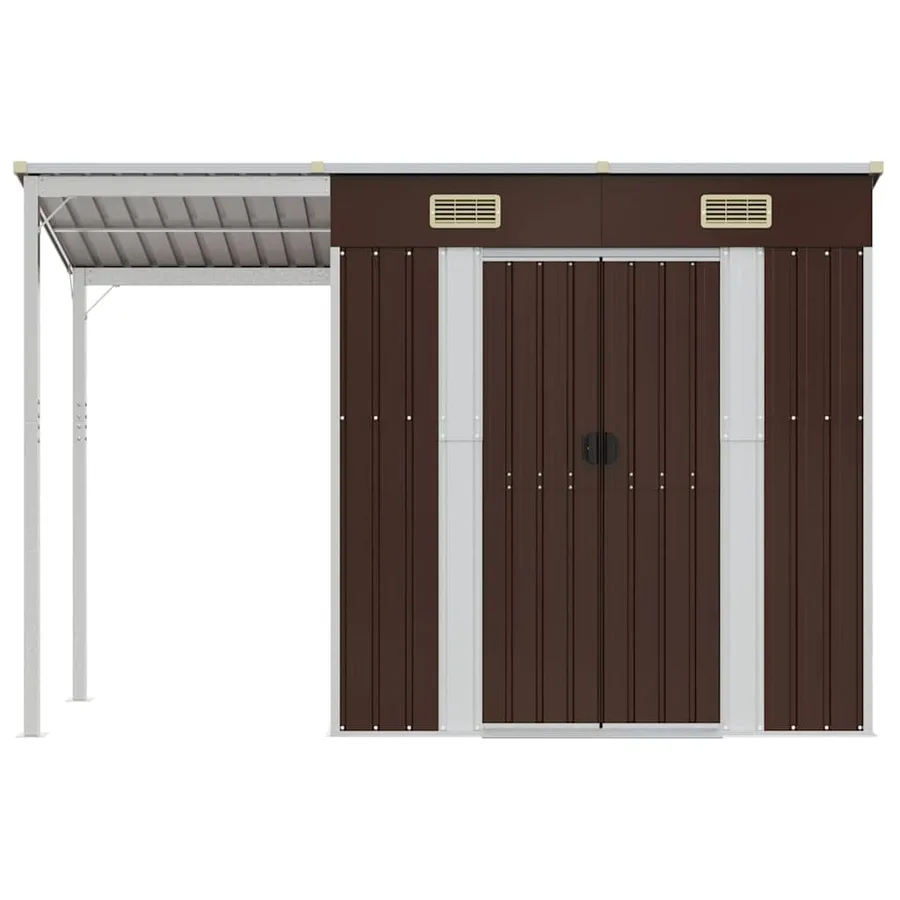 Abri de jardin avec toit prolongé marron 277x107x181 cm acier - 3