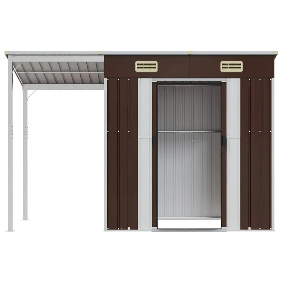 Abri de jardin avec toit prolongé marron 277x107x181 cm acier - 4